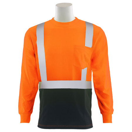 ERB SAFETY T-Shirt, Birdseye Mesh, Lng Slv, Class 2, 9007SB, Hi-Viz Orng/Blk, 5XL 62546